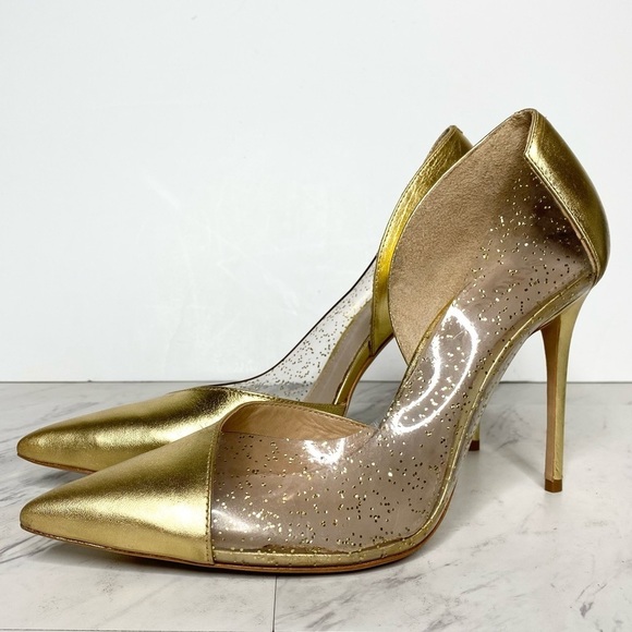 New! Schutz Cendi Gold Pointed Toe Pump 10B - Picture 1 of 15